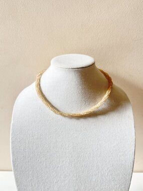Vintage Unbranded Gold Tone Mesh Clear Beaded Collar Necklace